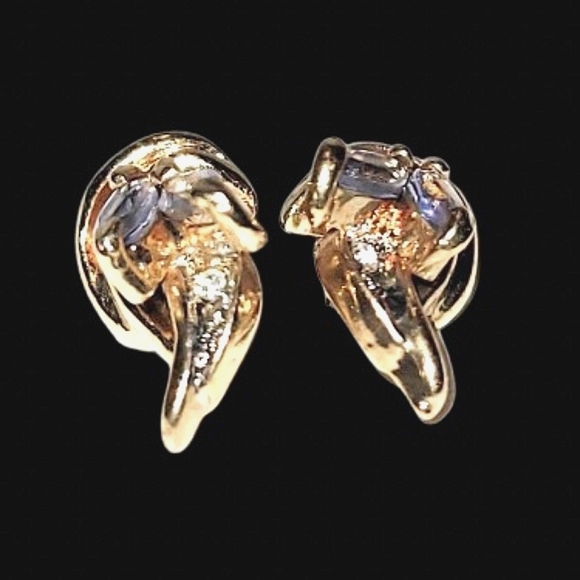 💞 AVON Rare Vintage Gold With Rhinestones Elegant Lilac Tone Gems Stud Earrings - Picture 3 of 10